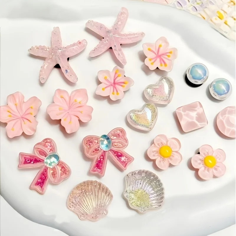 18pcs Bow, Flower Starfish Pearl Shoe Charms Pink Multicolor Clips for Sandals, Slippers, Garden Shoes, Beach Bags, Perfect Gift