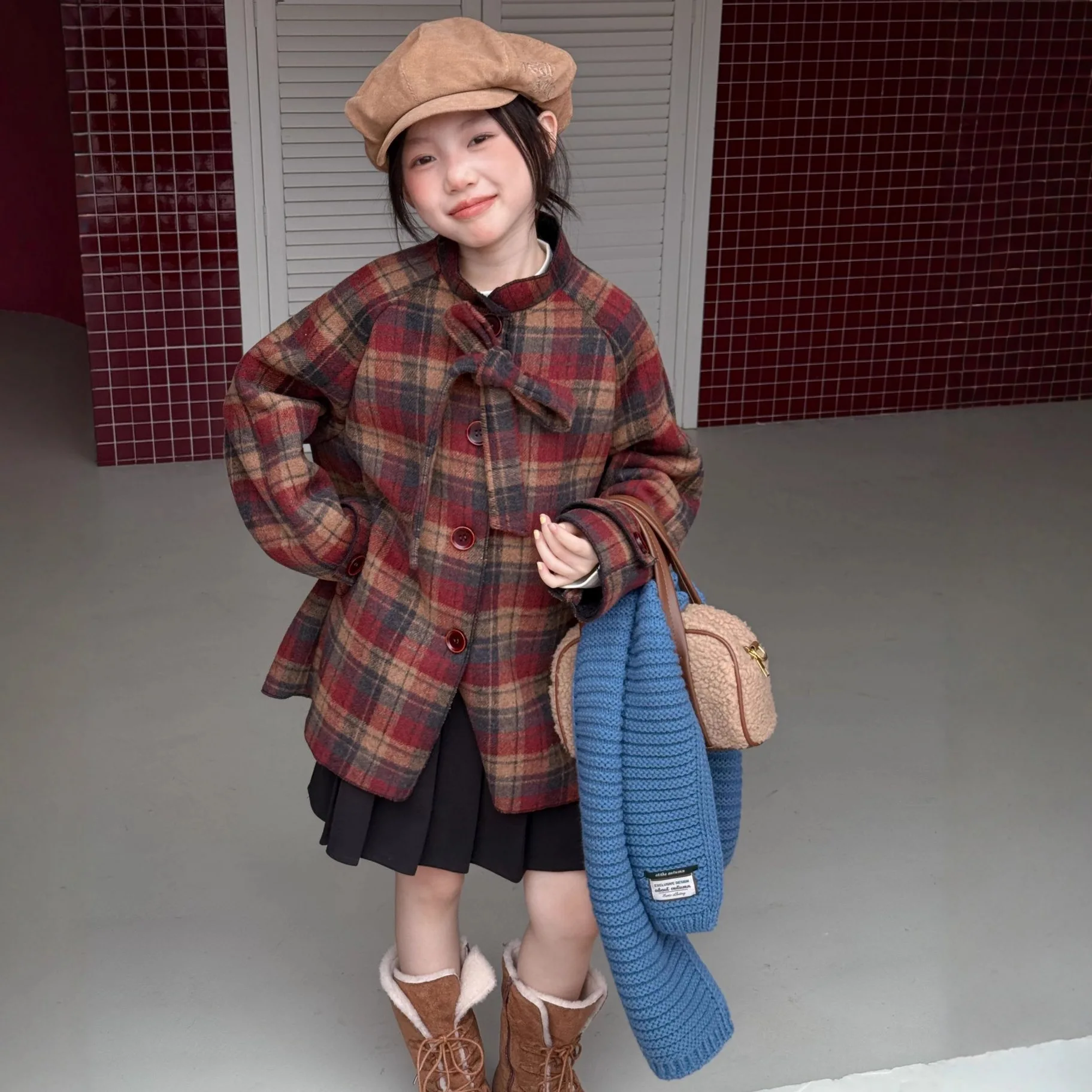 Korean 2-12Y Kids Girls Winter Jacket Cotton Padded Thicken Warm Children Girls Jackets Colorful Plaid Toddler Girls Woolen Coat