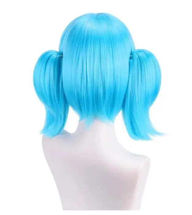 Blue Wig for  Cosplay Wig Hair Short Anime Sythetic Party with 2 Ponytails