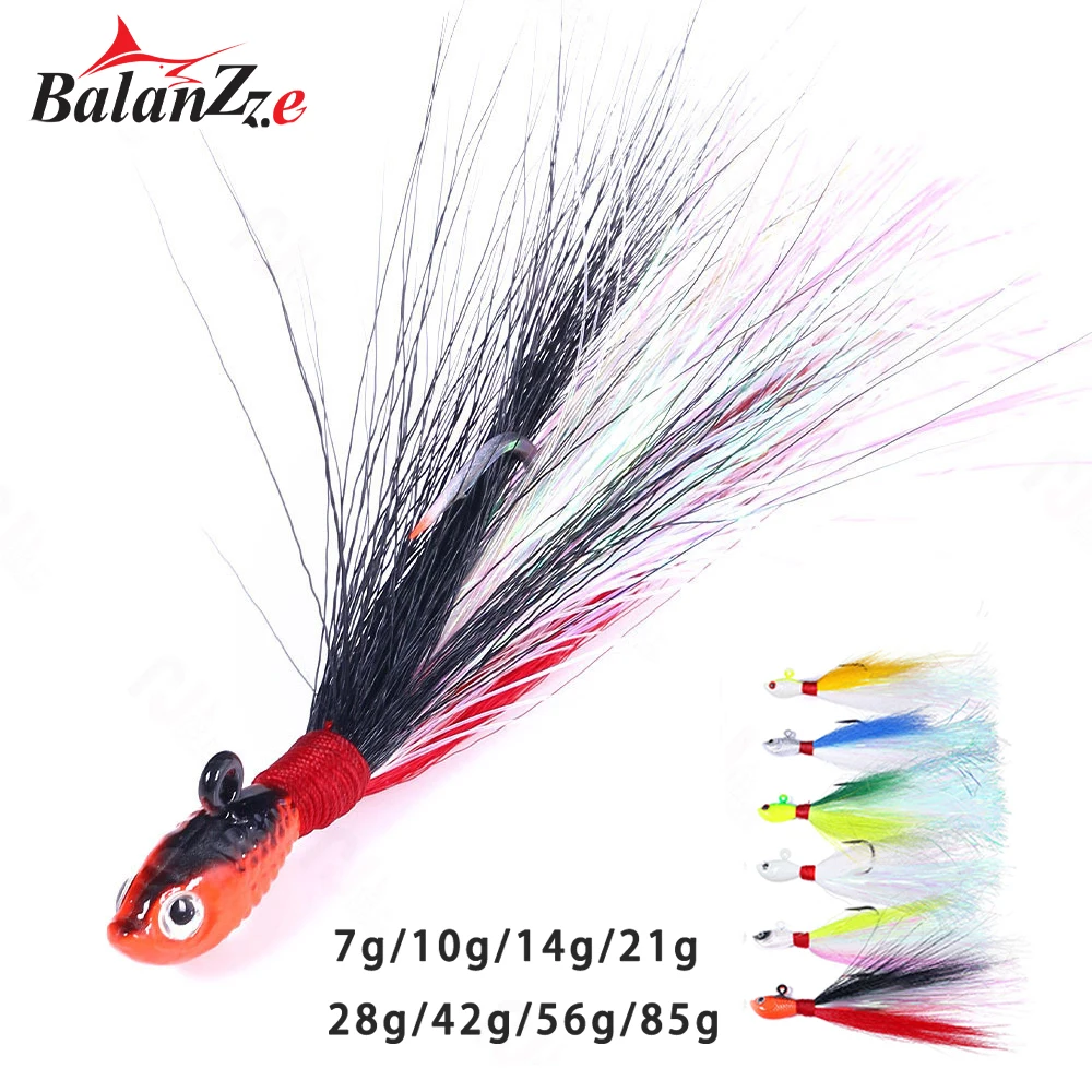 Balanzze-Micro Jig Fishing Lure, Buck Tail with Lead Head, Rockfishing Lure, 7g, 10g, 14g, 21g, 28g, 42g, 56g, 85g