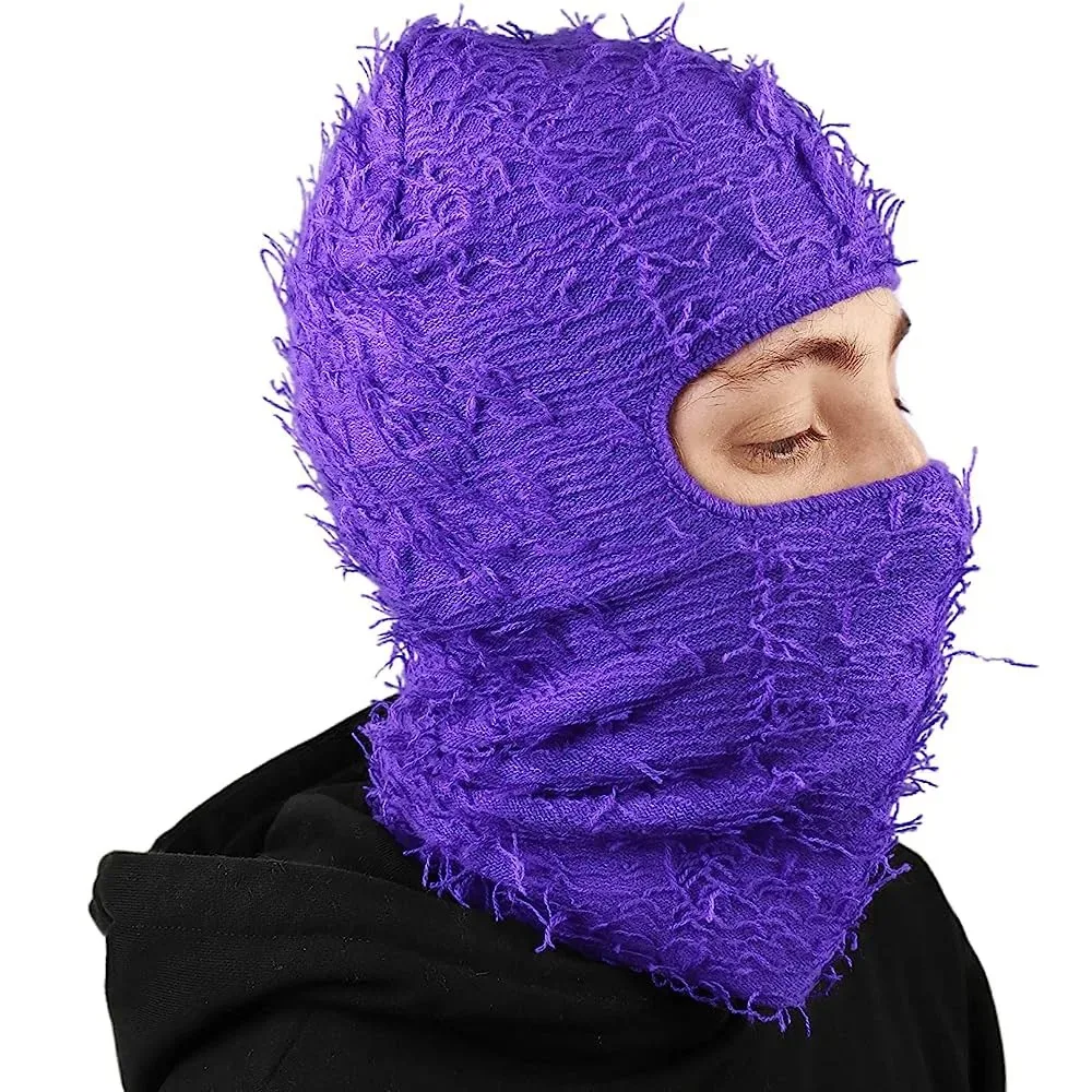 1PC Fuzzy Balaclava Hat Full Face Cover Ski Mask Knitted Beanies Distressed Winter Windproof Warm Bicycle Neck Camouflage Cap view 5