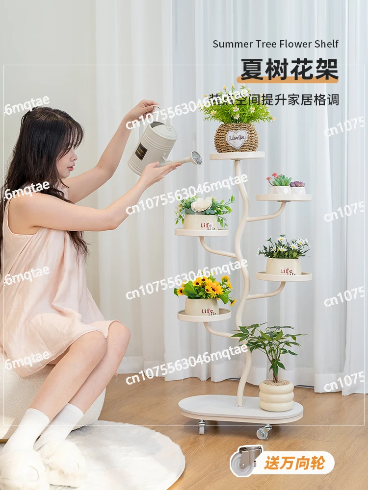 Flower Rack Living Room Floor-to-ceiling Balcony Rack Movable Wrought Iron Flower Rack Succulent Multi-layer Flower Pot Bracket