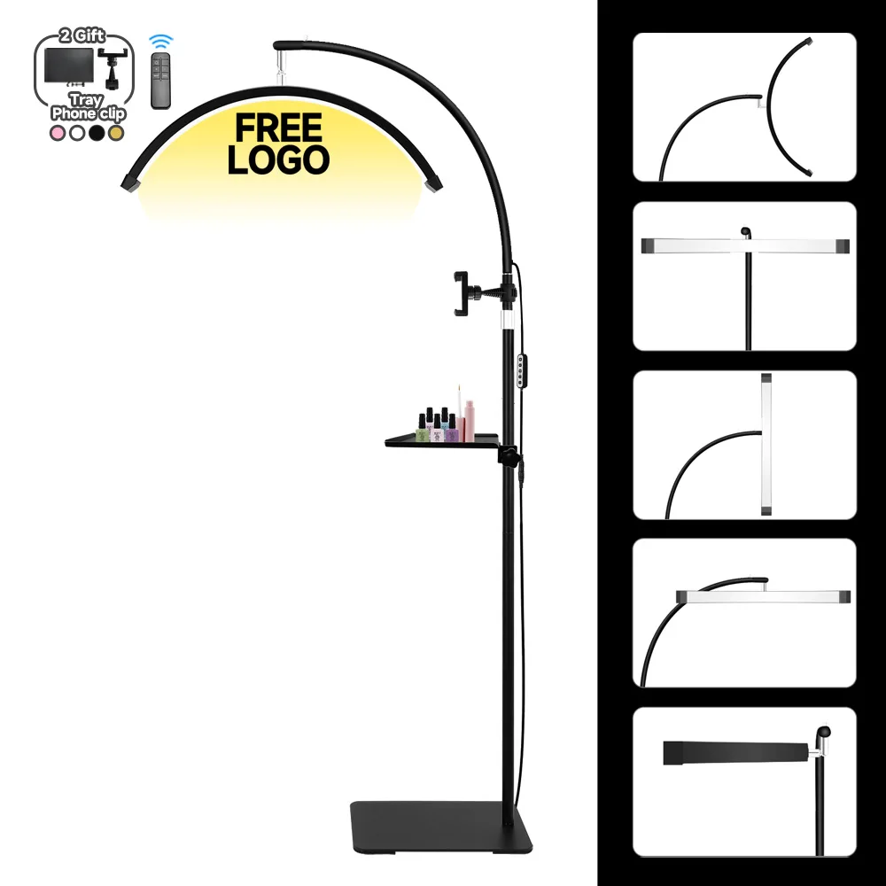 

Free LOGO Half Arc Moon Light Lamp for Eyelash Extensions Lash Light Led Light Ring with Tripod for Lashes Beauty Salon Tattoo