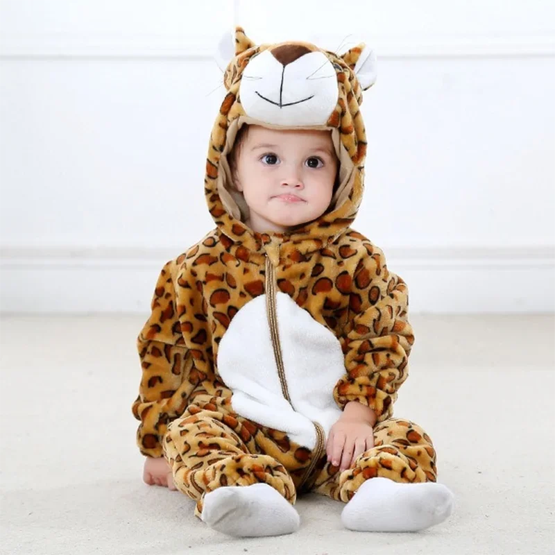 Baby Flannel Rompers Winter Costume for Girl Boy Infant Clothes Kids Jumpsuit Leopard Zebra Cow Fox Pig Monkey Ropa Bebe