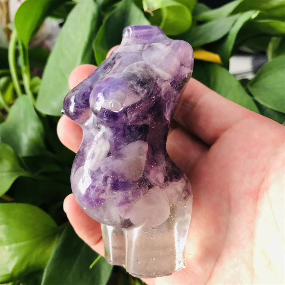 

Natural Dream Amethyst Goddess Body Statue Crystal Gravel Pregnant Woman Torso Sculpture Resin Glue Witchcraft Reiki Jewelry