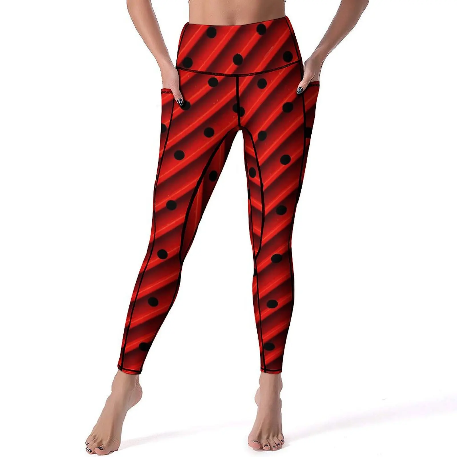 Striped Polka Dot Yoga Pants Red And Black Fitness Leggings Push Up Quick-Dry Sports Tights Breathable Custom Yoga Legging