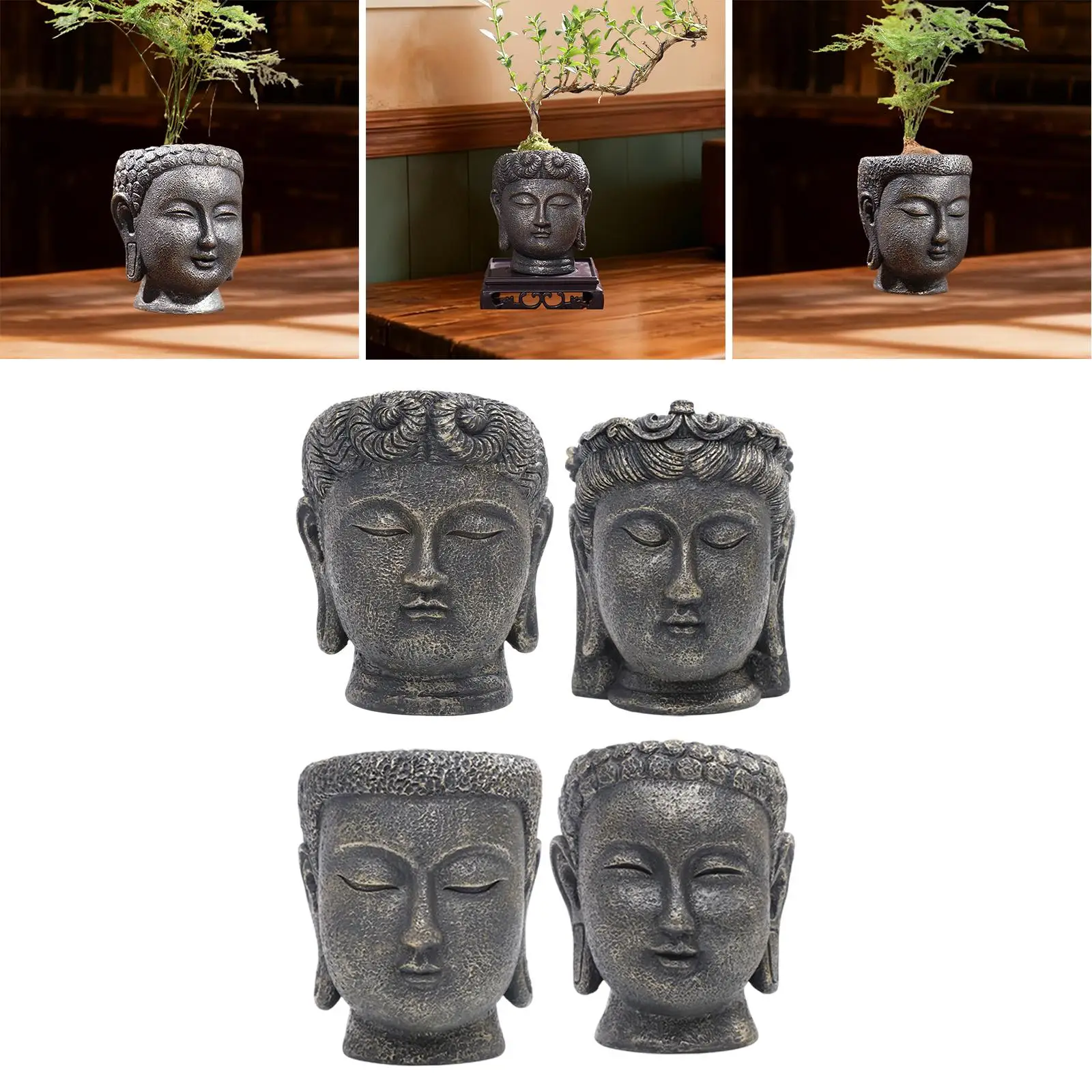 

Смола голова Будды, цветочный горшок, статуя, скульптура, настольное украшение с дренажным отверстием для интерьера, сада, украшения дома