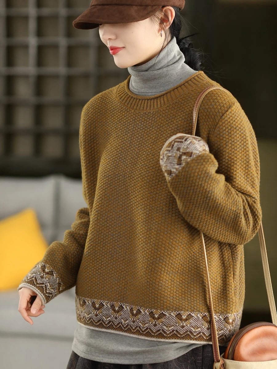 

Женский вязаный хлопковый свитер в стиле ретро, свободного кроя, с модным узором «сосна», зимний повседневный топ