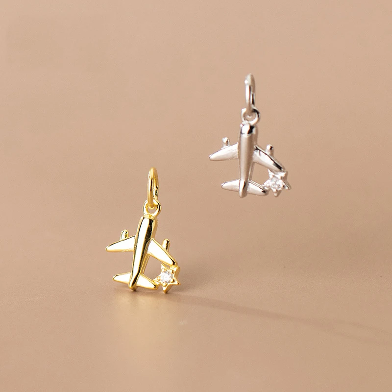 航空機ペンダントチャーム、925シルバーネックレス、DIYジュエリー、ジルコンアクセサリー