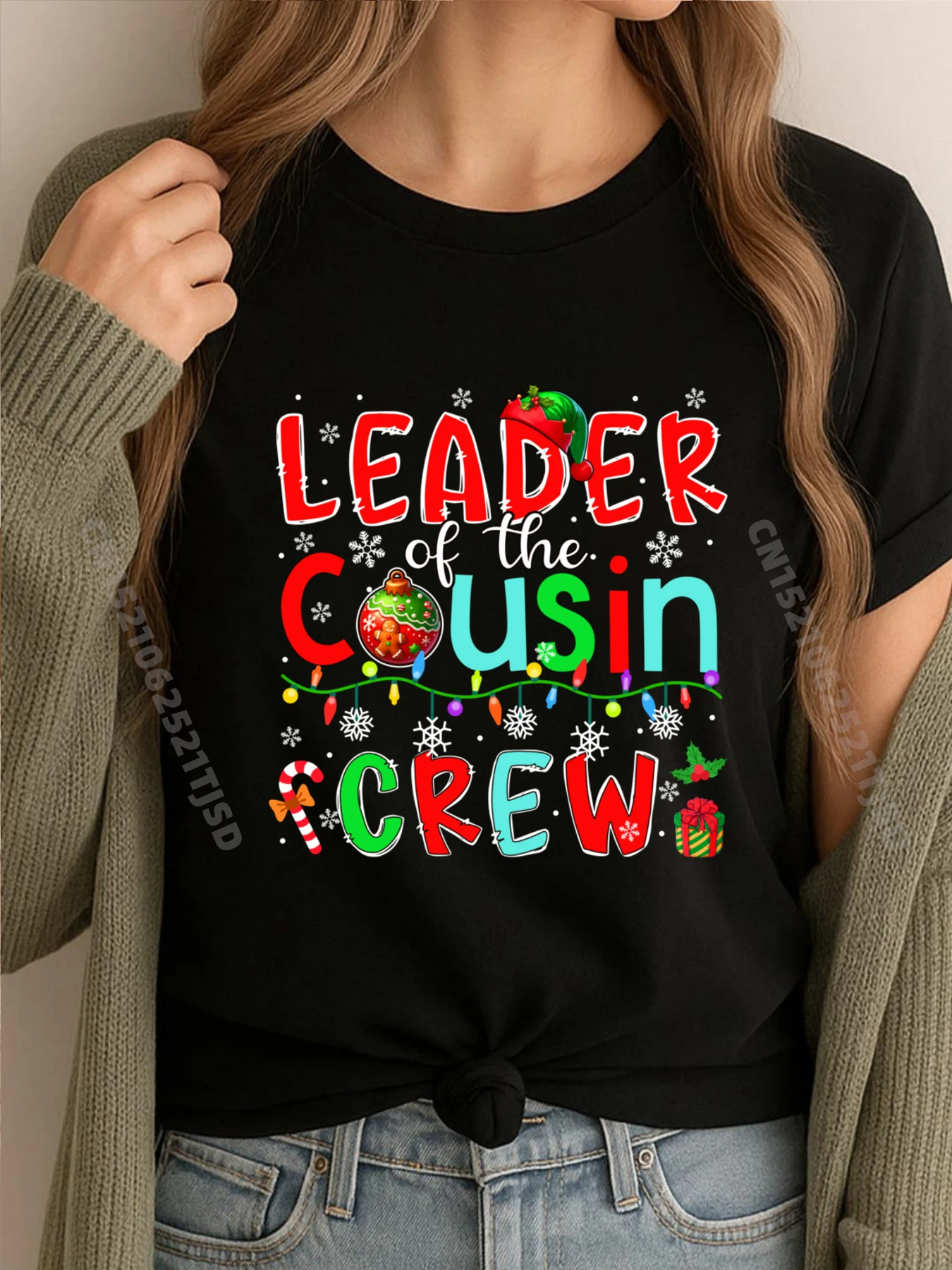 

Leader Of The Cousin Crew Xmas Elf Красочная семейная мужская одежда Мужская одежда больших размеров