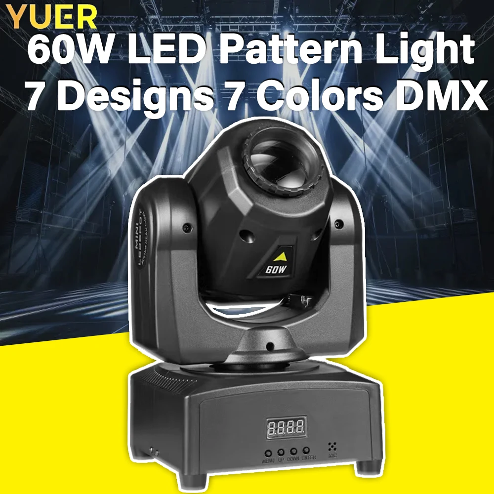 

YUER NEW 60W LED Pattern Light 7 Colors White DMX512 Strobe Auto Sound Activated Master-Slave Mode Stage Party Wedding Lighting