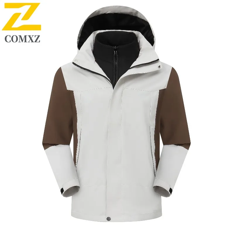 

COMXZ Trench Coat Warm Removable Hood Outdoor Work Climbing Biker Jacket 2025 Camping Lightweight Wear Resistant Men's Outerwear