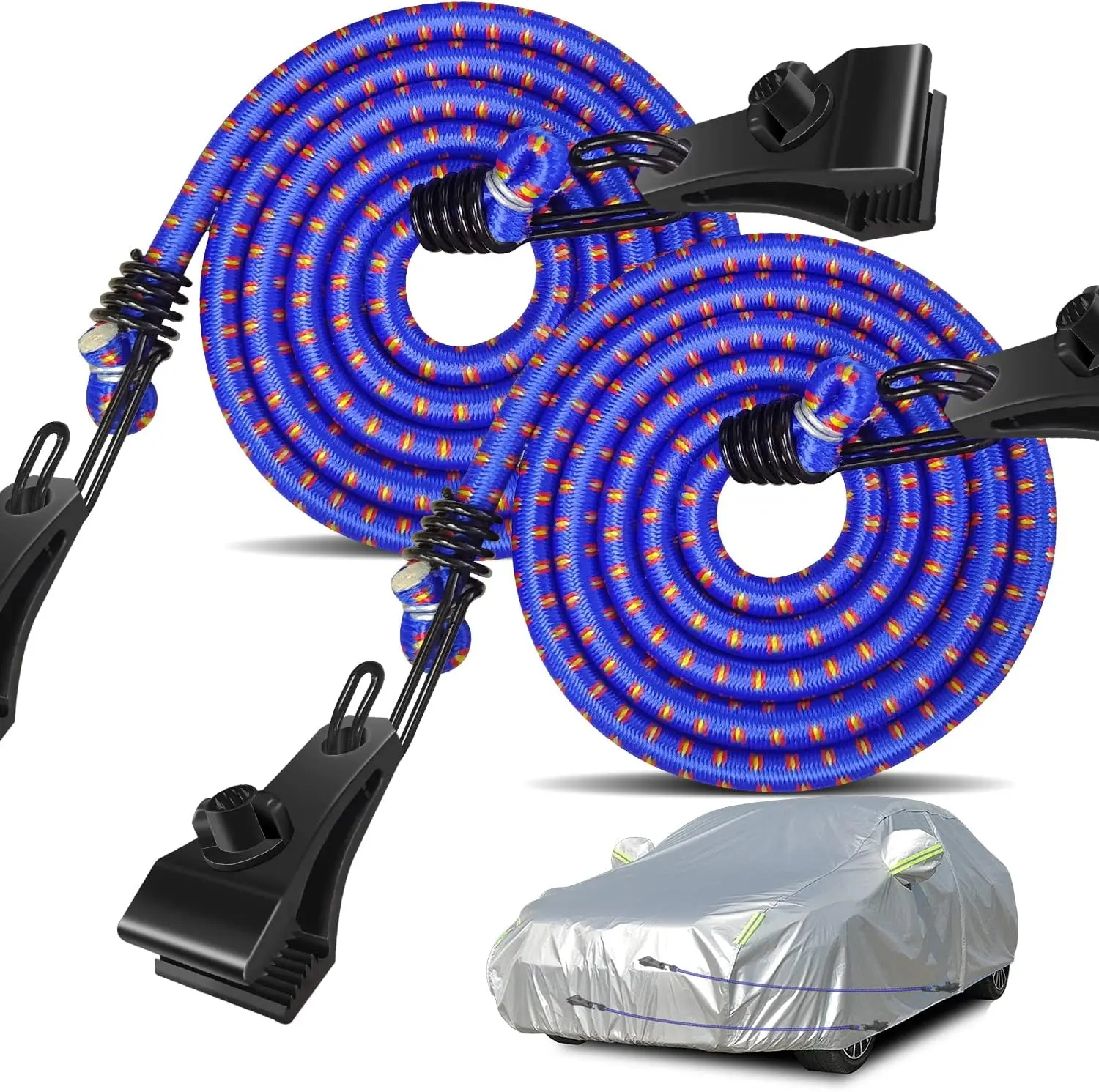 

Универсальный комплект ветрозащитных ремней для автомобильных чехлов с клипсами и эластичными шнурами - надежно фиксирует тент при сильном ветре для большинства автомобилей