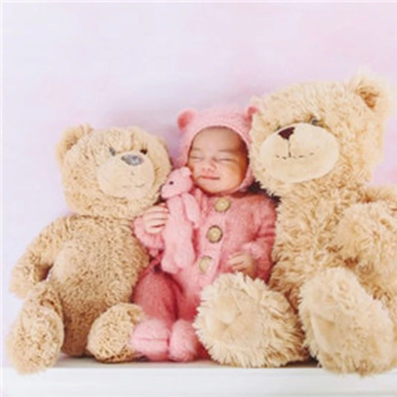 Lovely Newborn Photography Props Boys Girls Outfits Mohair Bear Hat Bonnet & Footed Romper Bodysuit Photoshoot Costume P31B