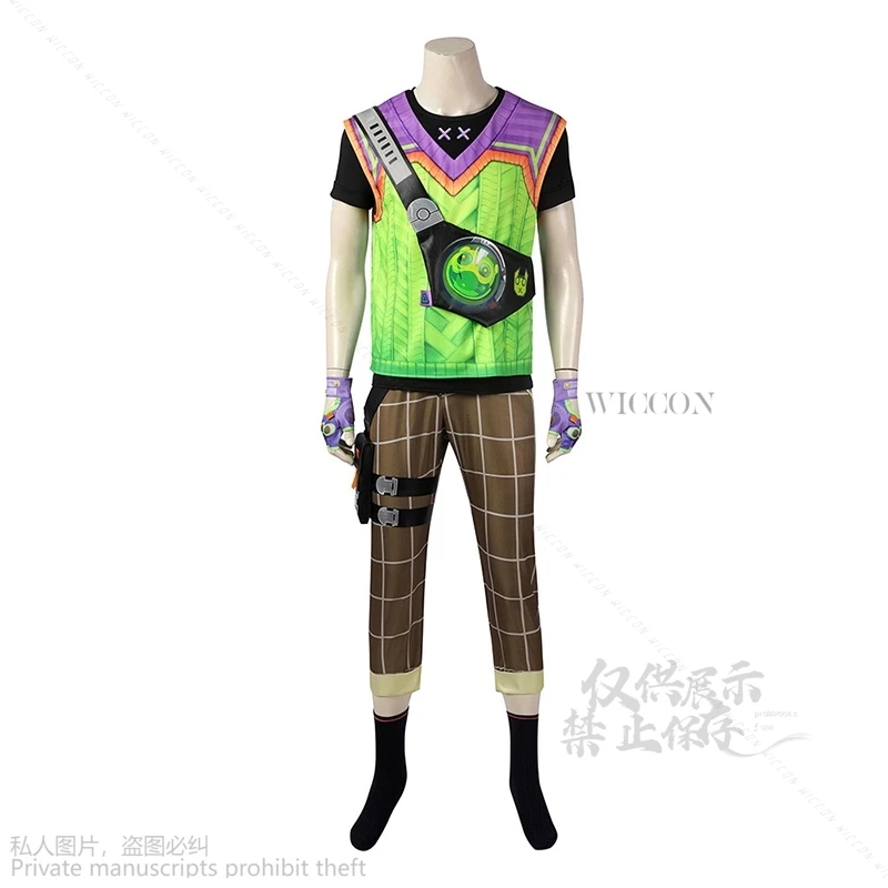 Game Valorant Gekko Cosplay Costume Pants Shirt Vest Prop Unifrom Men Halloween Party Carniavl Roleplay Green Wigs Women Men