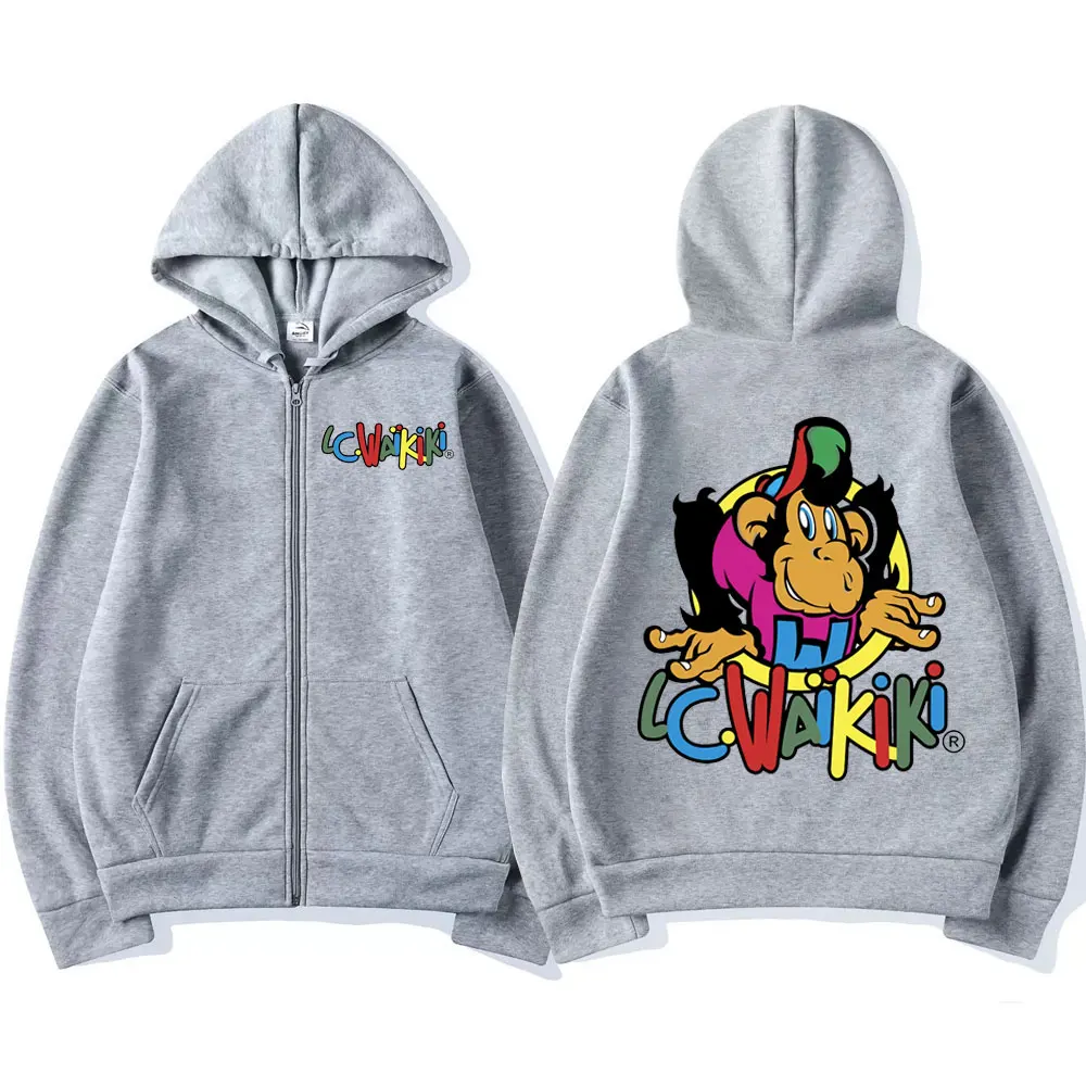 Fuuny Lc Waikiki Monkey Graphic Zipper Hoodie Men Women Limited Edition Aesthetics Zip Up Sweatshirts Oversized Fleece Hoodies