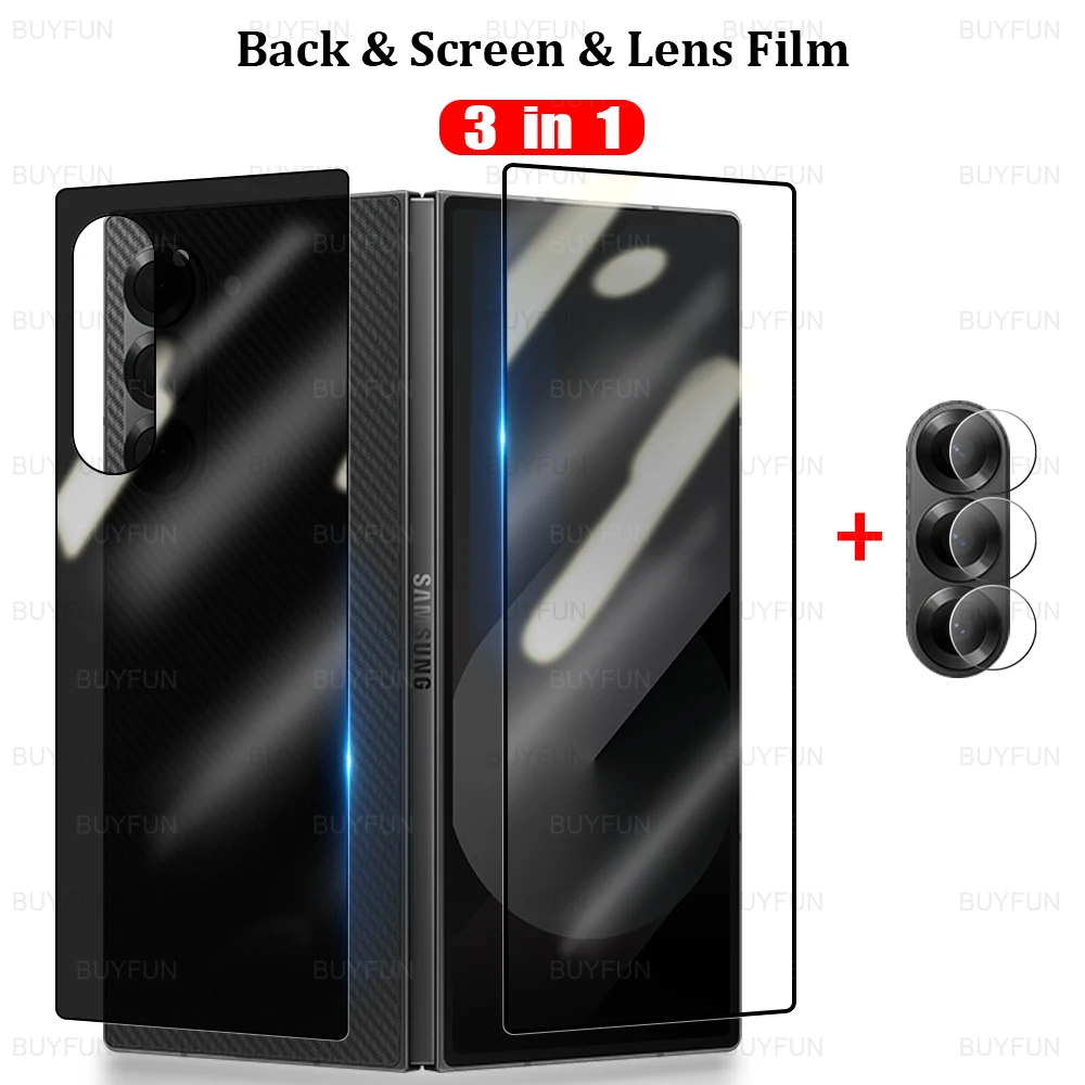 3in1 For Samsung Galaxy Z Fold 6 2024 Tempered Glass & Black Back Protective Film & Camera Protector Samsong ZFold Fold6 zFold6