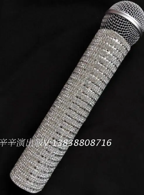 Rhinestone Overlay Microphone Host Stage Decorative Accessories Cover Shiny Singer