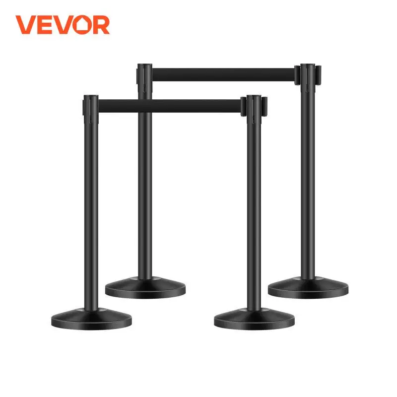 VEVOR Stanchion Post 4/6/8 قطعة من الدعامات المصنوعة من الفولاذ الكربوني مع أحزمة قابلة للسحب وقاعدة قابلة للتعبئة لمعرض حفلات الزفاف المسرحية