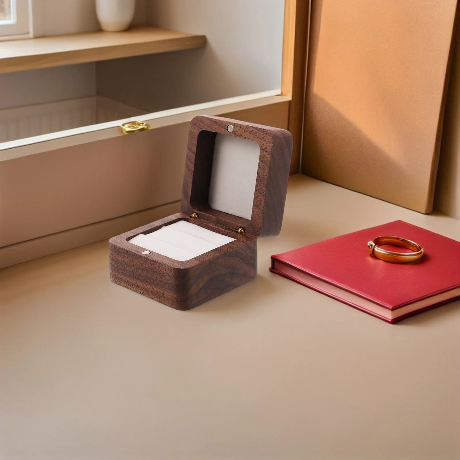 Wooden Ring Box Double Slot Square Stud Earring Case Retro Necklace Pendant Holder Wedding Ceremony Proposal Jewelry Organizer