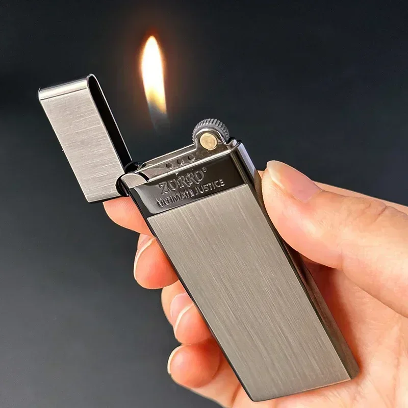 ZORRO Metal Ultra-thin Lighter Windproof Gas Inflatable Grinding Wheel Ignition Lighter Cigarette Lighters High-end Men\'s Gift