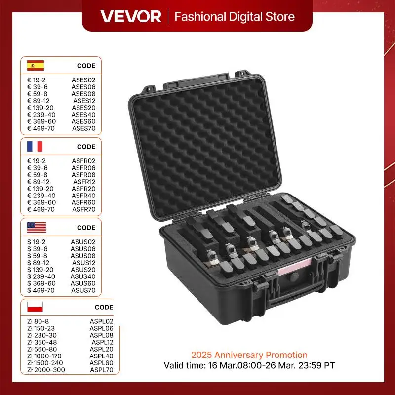 VEVOR Hard Pistol Cases with Pre-cut PU Foam Lining Waterproof Dustproof Hard Gun Case for 1/2/5/6 Pistol Lockable Pistol Case