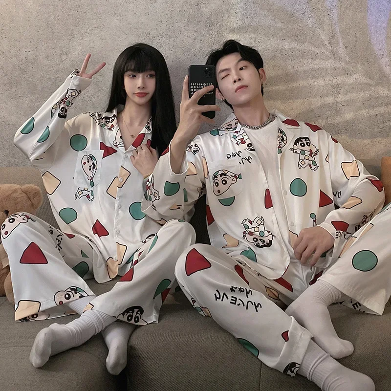 Sanrio Kuromi New Men Pajamas Autumn Cartoon Anime Matching Hello Kitty Pyjamas for Couples Long-sleeved Warm Home Wear Suits