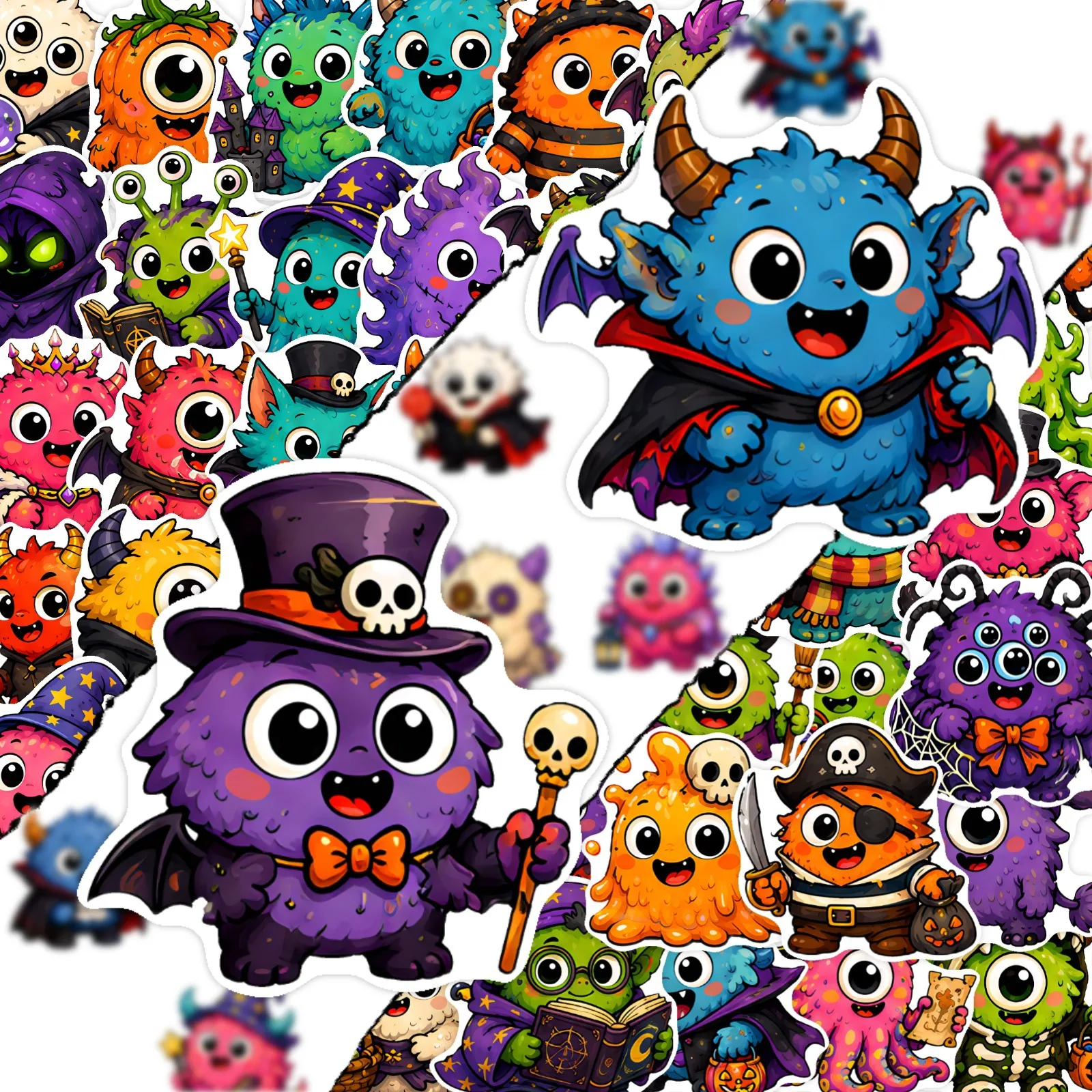 50 PCS Fun Little Monster Magic Halloween Night Stickers Decorate Skateboard Helmet For Atmosphere Decoration Removable Decals