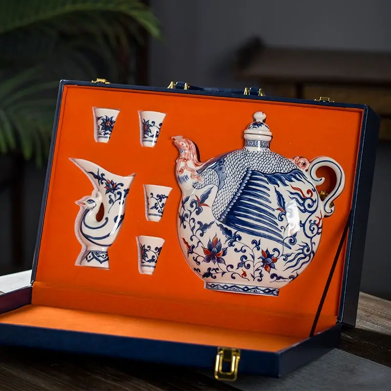 

Ceramic Wine Pot 3 Jin Capacity Blank Bottle Vintage Style Blue White Sealable Creative Household Gift Set