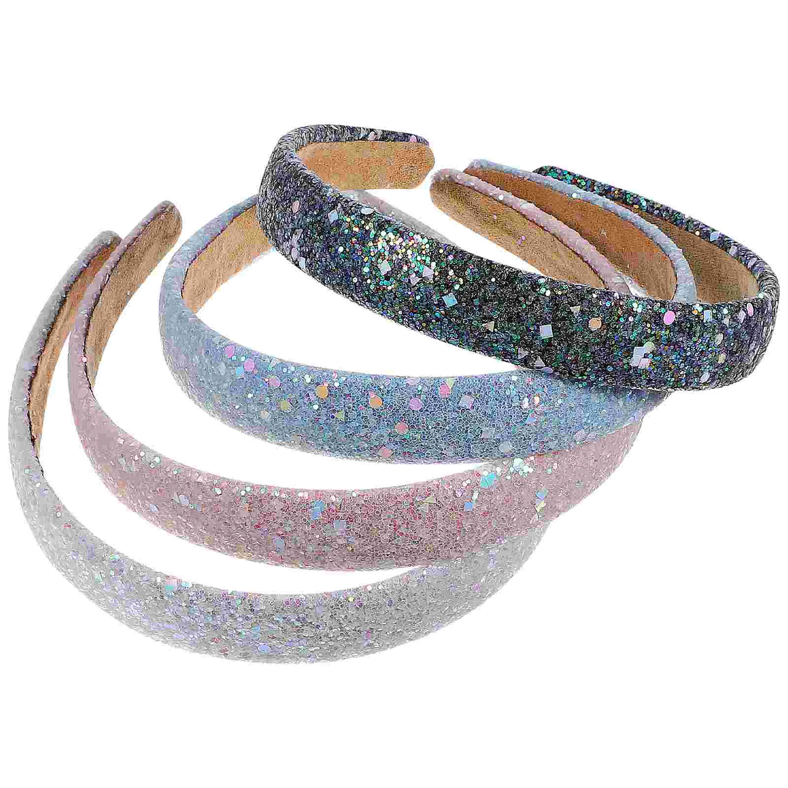 

4 Pcs Makeup Headband Glitter Sequin Sparkly Hairband Headbands for Girls Liner Wide Padded Child