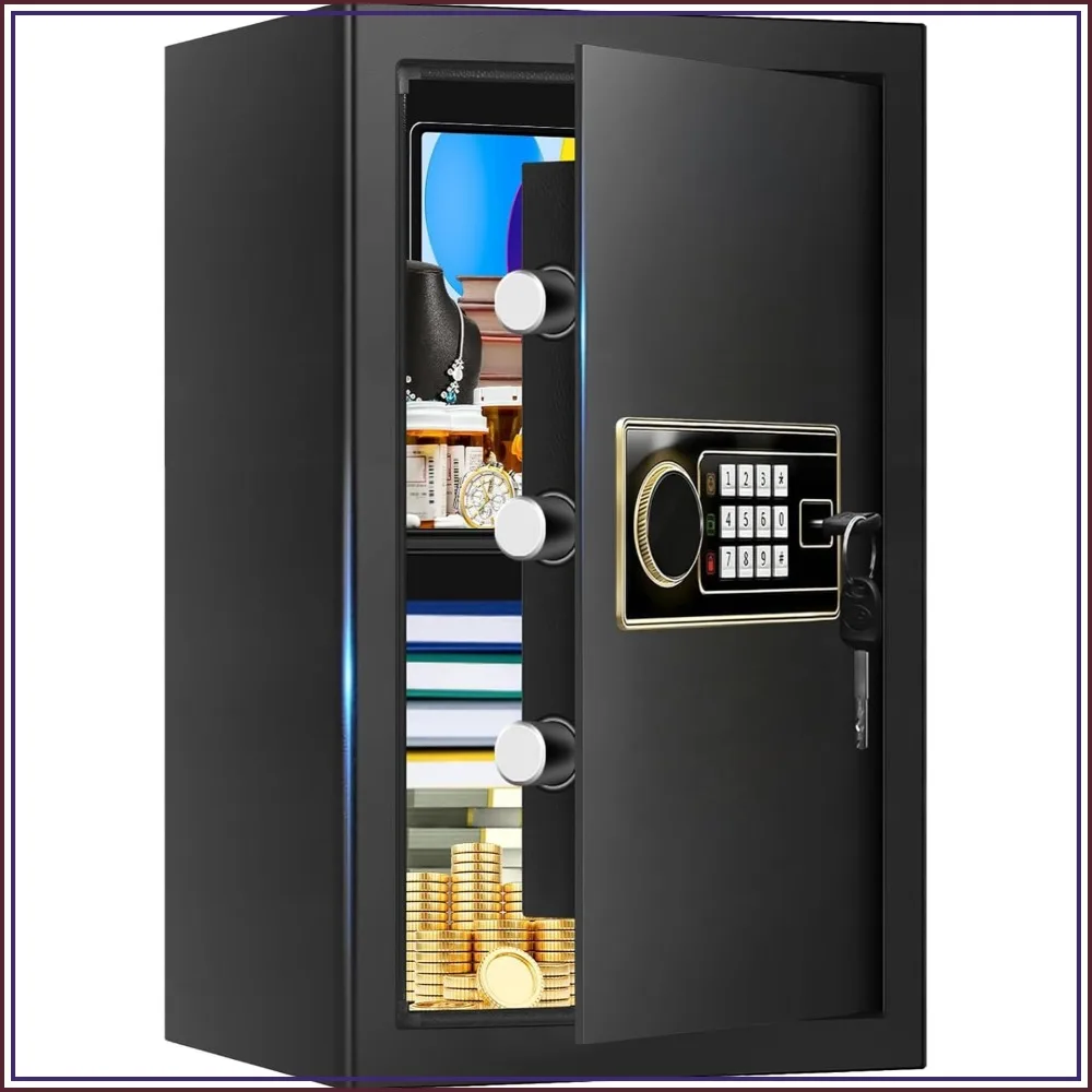 

3.4 Cuft Large Fireproof Safe Box, Digital Security Safe with Keypad and Key Lock, Home Safe for Documents Money Valuables