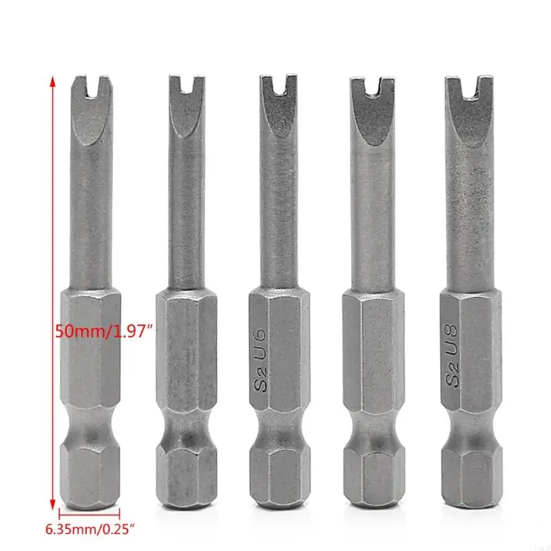 5 Pcs 1/4 Inch Shaped Screwdriver Bits Tools 50mm Length U4-U8 U4LB