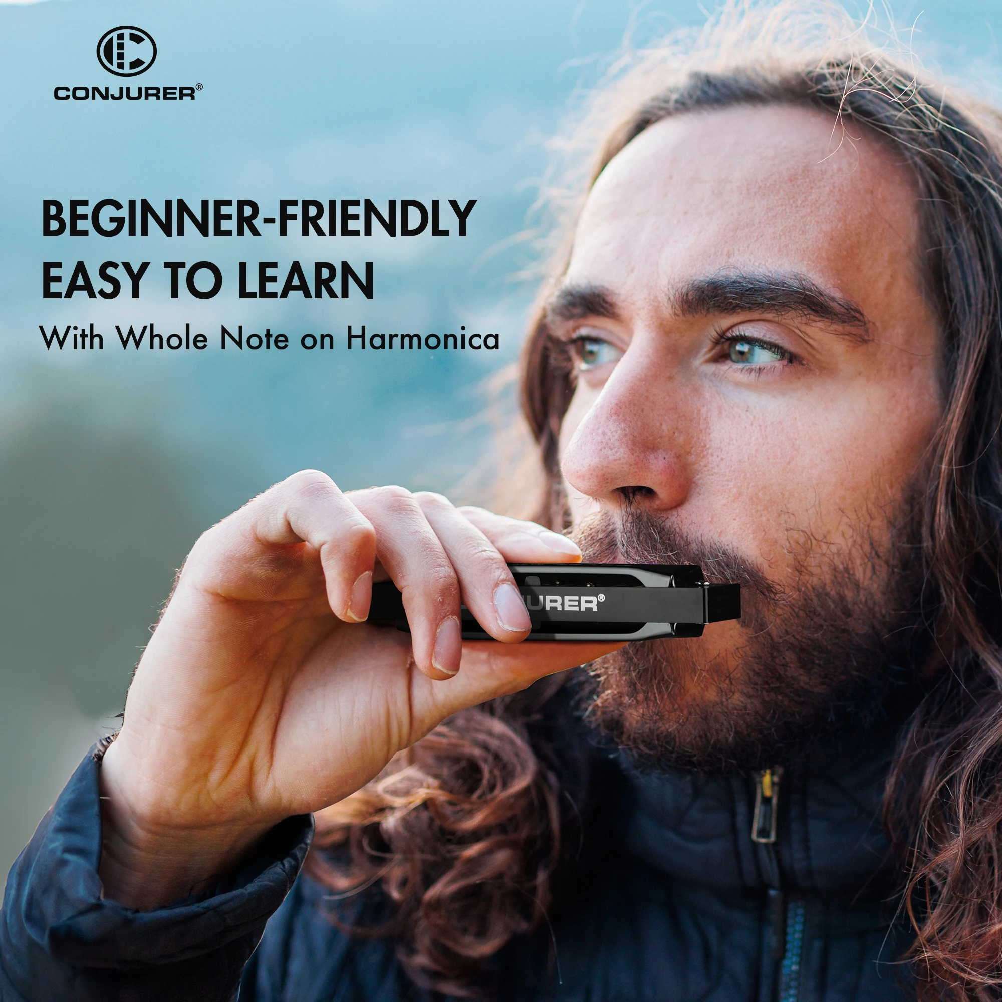 CONJURER Diatonic Harmonica 10 Hole Blues Harp Mouth Organ with different keys Professional Musical Instruments(BLACK COVER)