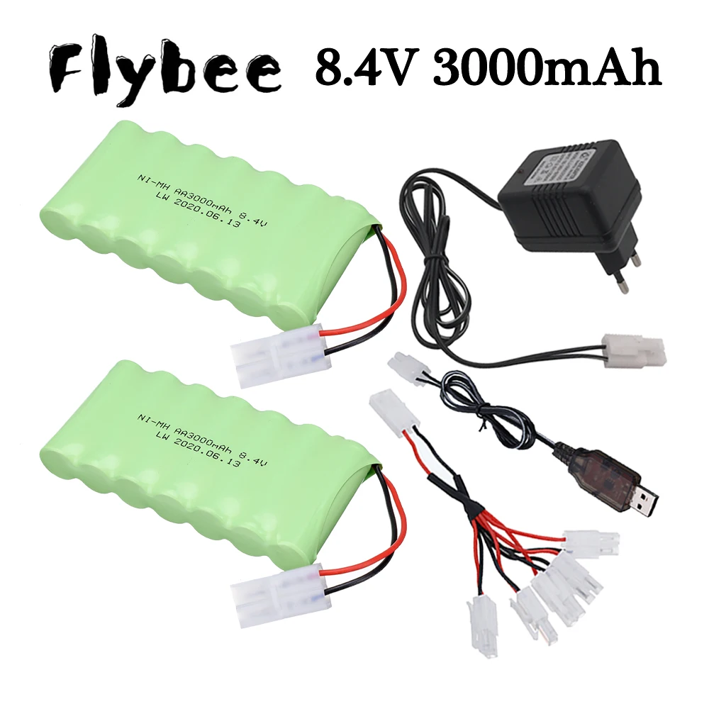 ชุดที่ชาร์จแบตเตอรี่แบบชาร์จไฟได้นิมฮ์/8.4V 8.4V 3000mAh สำหรับของเล่น RC รถยนต์รถบรรทุกรถบรรทุกหุ่นยนต์เรือปืนแบตเตอรี่ AA 8.4V