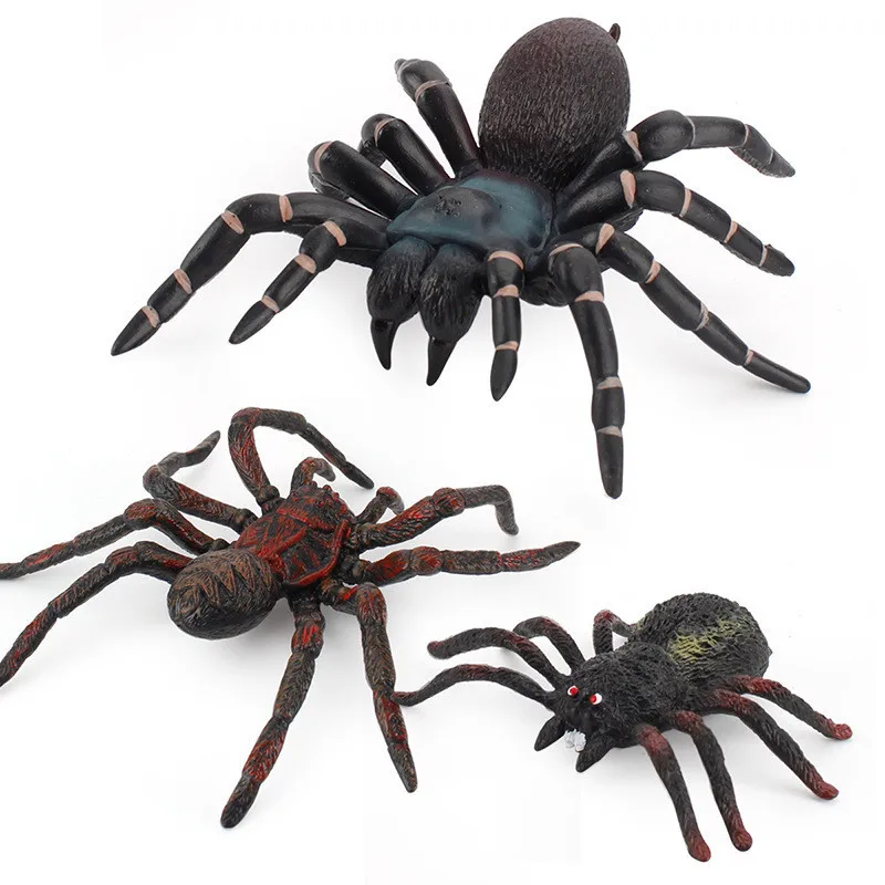 Modelo de aranha falso realista para crianças, animal de plástico, tarântula, aranha preta, adereços de Halloween, brinquedos gigantes, presente