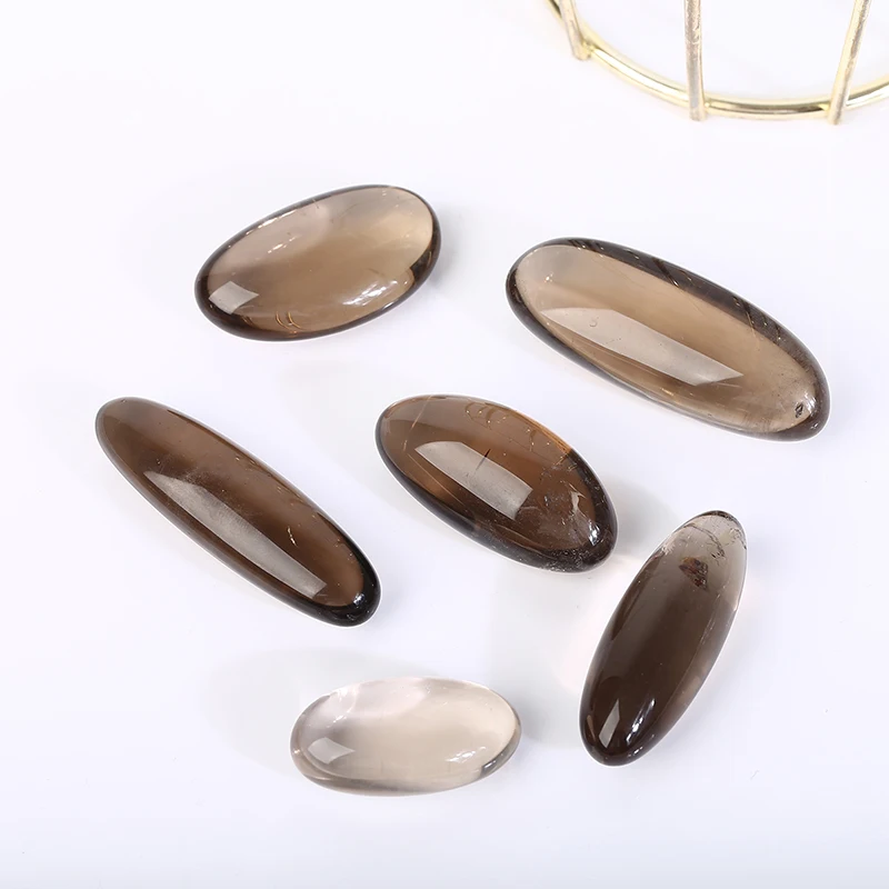 Natural Smoky Quartz Oval Palm Stones Polished Crystal Healing Worry Stones for Meditation Reiki Craft Jewelry Making Home Decor view 4