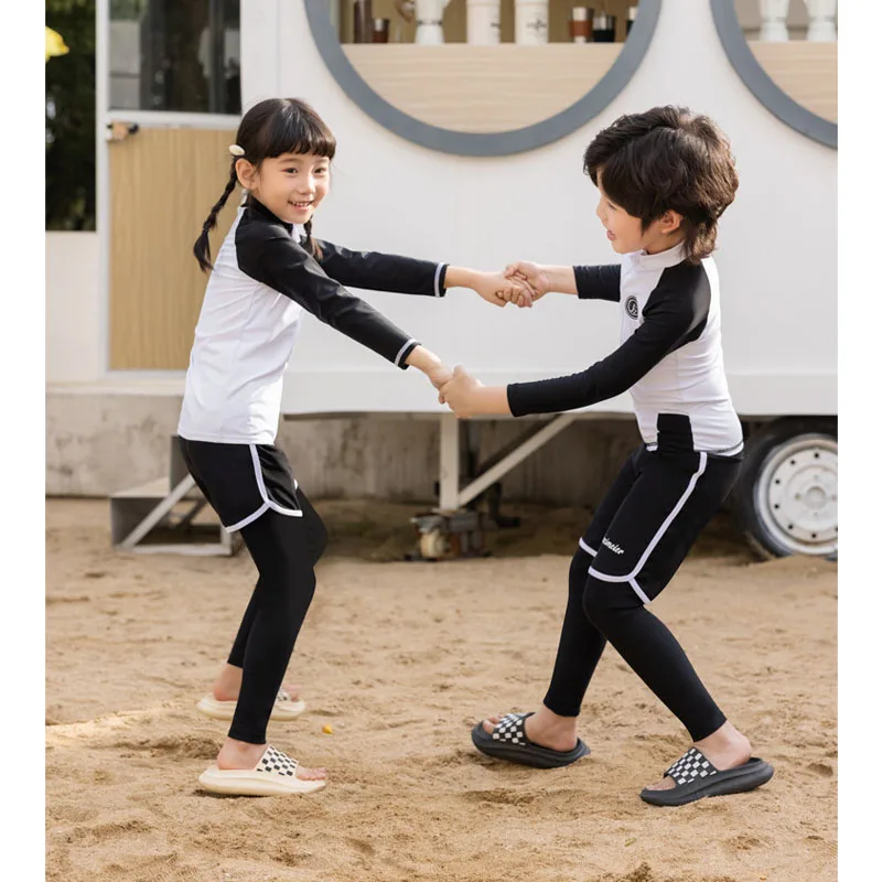 Little Boys/Girls Long Sleeve Rash Guard Swim Shirt+Trunks+Leggings Sun UV Protect Sunsuit for 1-10 Years Kids Toddler Swimsuit