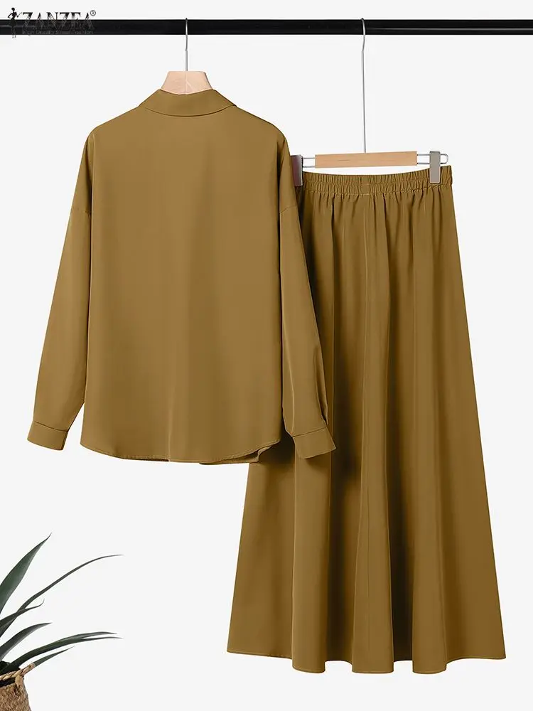 2026年春新作 レディース セットアップ ZANZEA 秋服 長袖シャツワンピーススーツ エレガント 仕事着 ツーピースセット 無地 OL風トラックスーツ