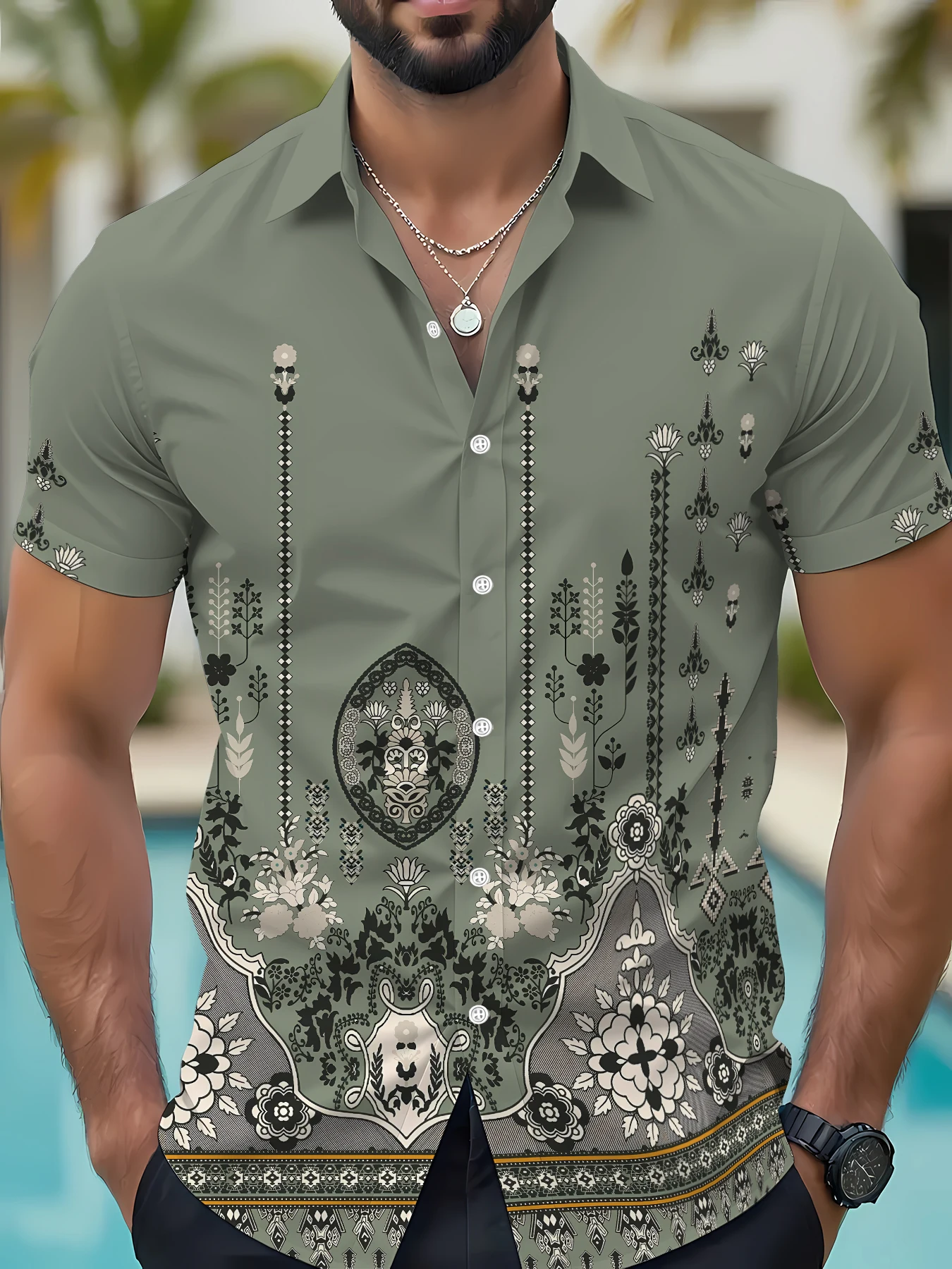 2026 Summer Men's Shirt with Stripes Print Breathable and Sweat-Wicking Casual and Fashionable Men's Clothing