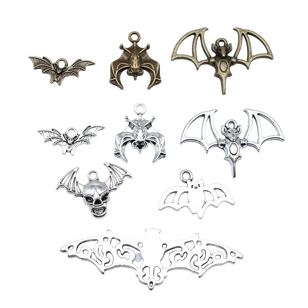 20pcs Charms Halloween Fly Bat Antique Bronze Silver Color Pendants DIY Crafts Making Findings Handmade Tibetan Jewelry