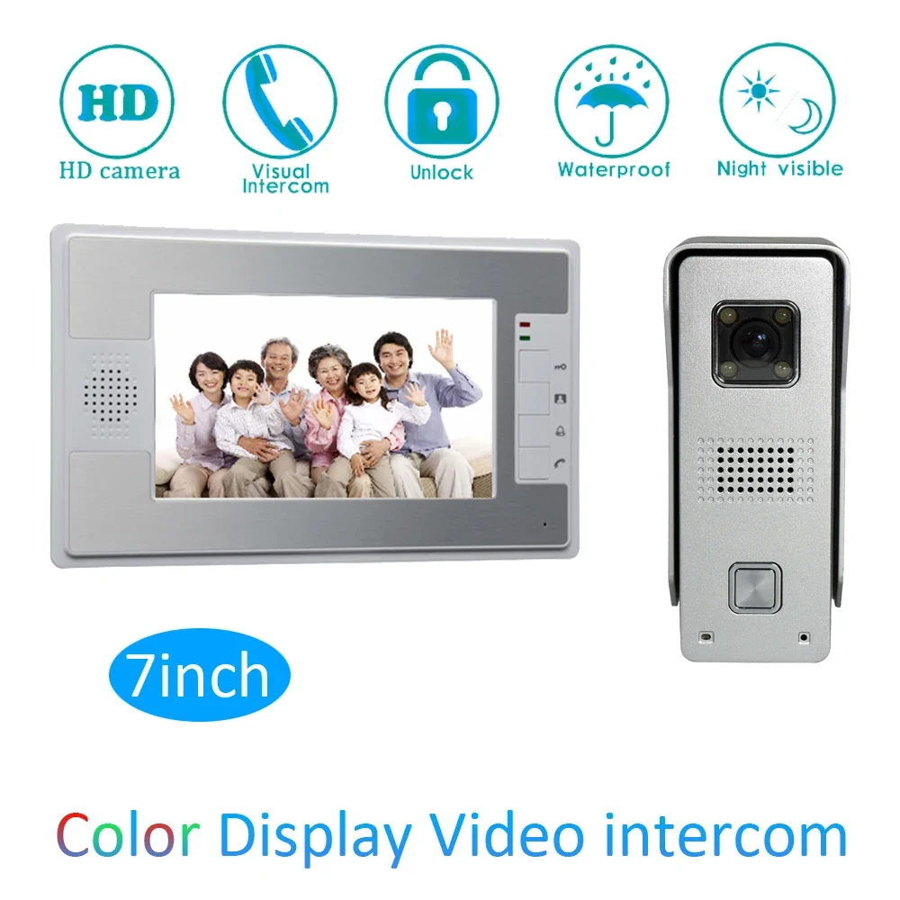 (1 set) Home use 1 to 1 Video door phone smart home system Video intercom waterproof camera 7 inch color monitor free shipping