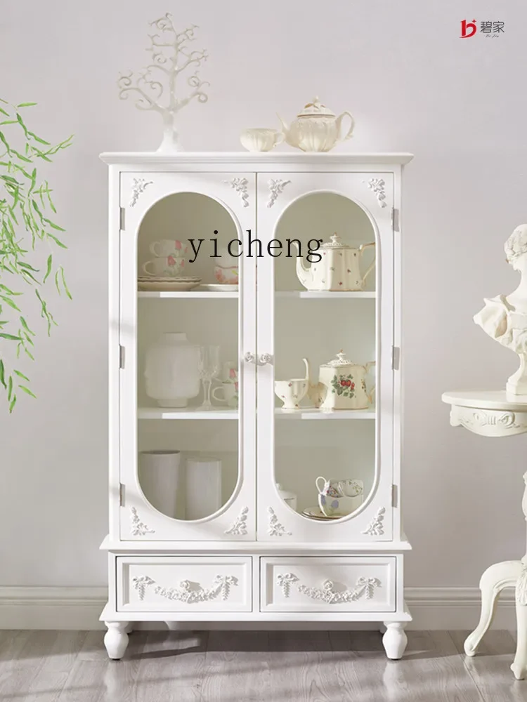 TQH French retro double door cream style dining side cabinet integrated high cabinet against the wall entrance