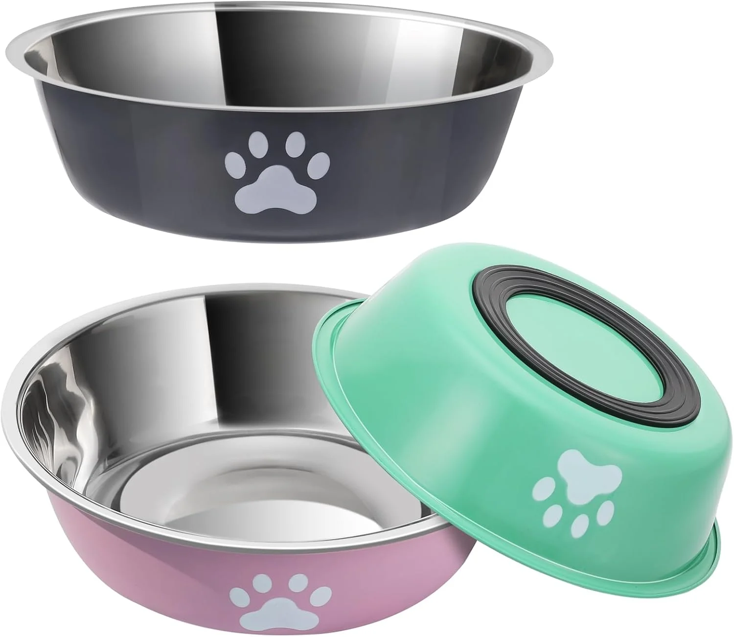 Cuencos para perros, cuencos de alimentación para perros de acero inoxidable con suela de silicona antideslizante, cuenco de agua para comida para perros, platos para perros y gatos
