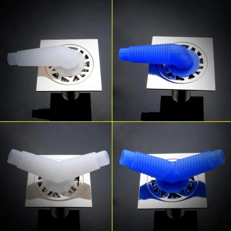 

1PCS Silicone Washing Machine Floor Drain - White/Blue Tee & Elbow Connectors, Leak-Proof Design