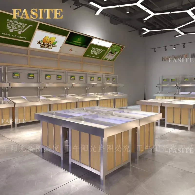For Supermarket Multi-layer Fruit and Vegetable Display Rack Stainless Steel Wall Mounted Fresh Store Shelf Space Saving
