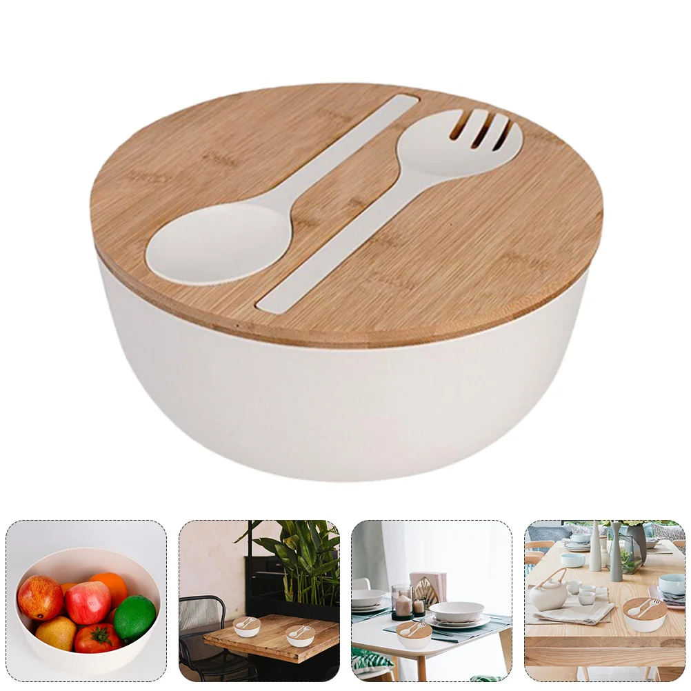 

Bamboo Fiber Salad Bowl Set Food Serving Kitchen Bowls Divided Veggie Utensils for at Home