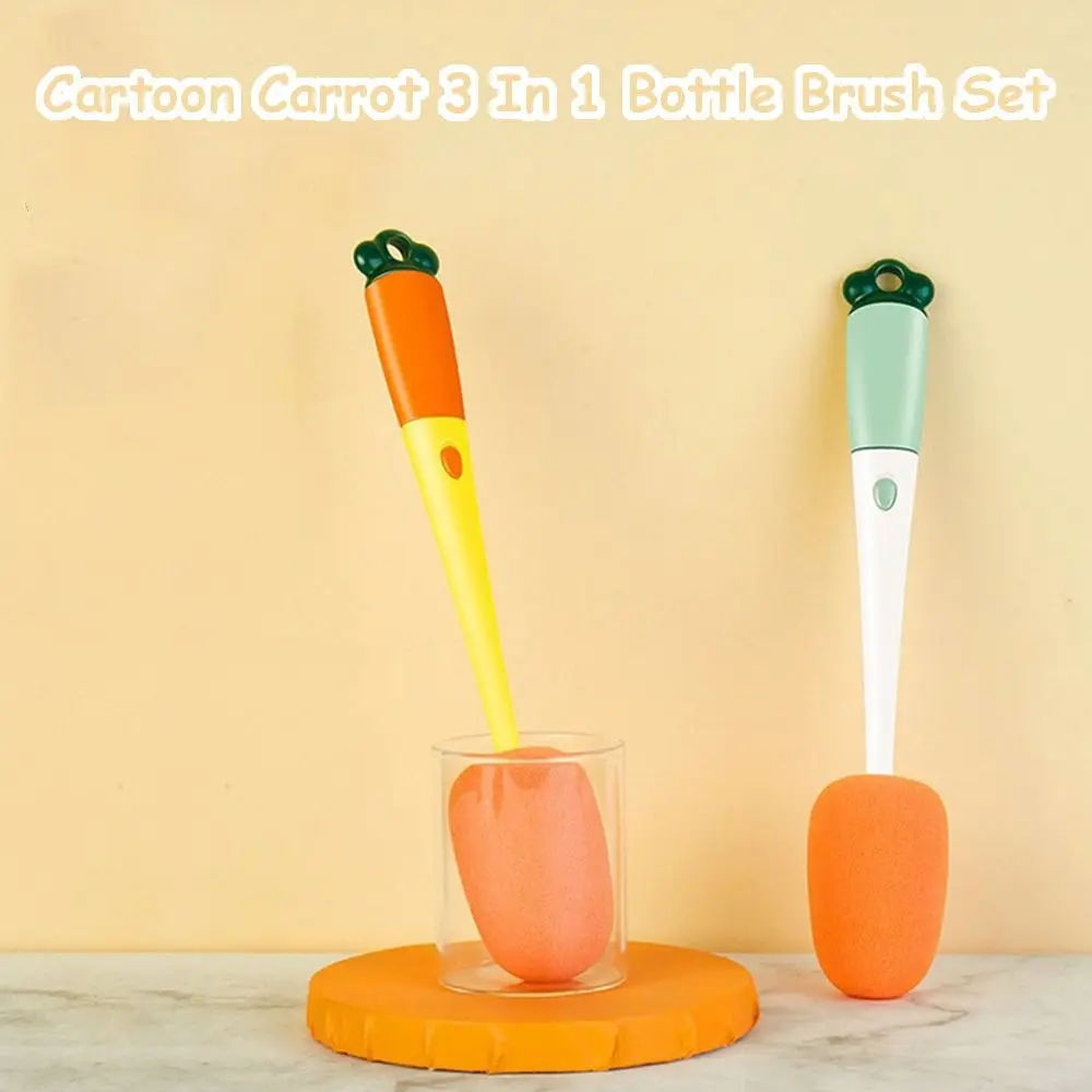 Cleaner Pacifier Nipple Carrot Water 3 In 1 Bottle Brush Set Cup Cleaning Tool Baby Bottle Brush Set Bottle Cleaning Brush