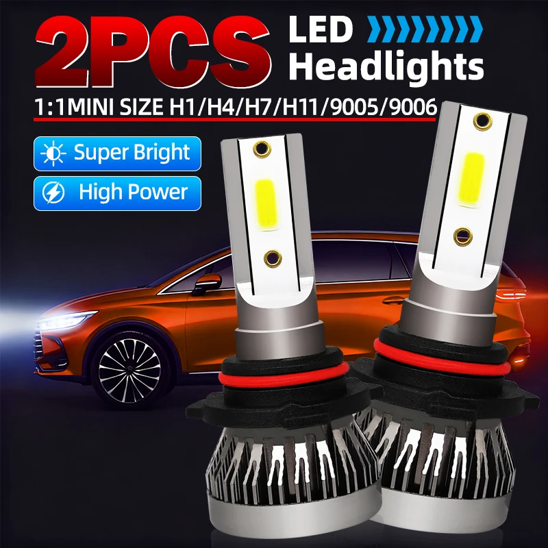 

H4 LED Canbus Headlight Bulbs H1 9006 HB4 High/Low Beam 1:1 Mini Size Auto Light 6000K Cool White Super Bright Cob Chip 12V 2PCS