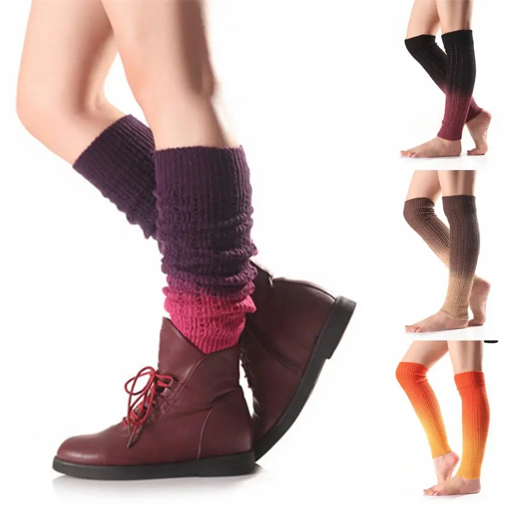 1 Pair Women Leg Warmers Knitted Gradient Color Leg Warmer Socks Autumn Winter Windproof Cold Resist Boot Cuffs For Yoga