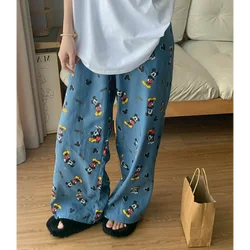 Disney Mickey Mouse autumn trousers long women's pajamas silk pajamas women's cartoon loose wide-leg trousers loungewear pajamas